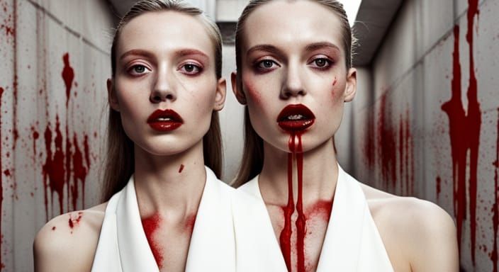 Brutalist Horror Scene with Pale Figures