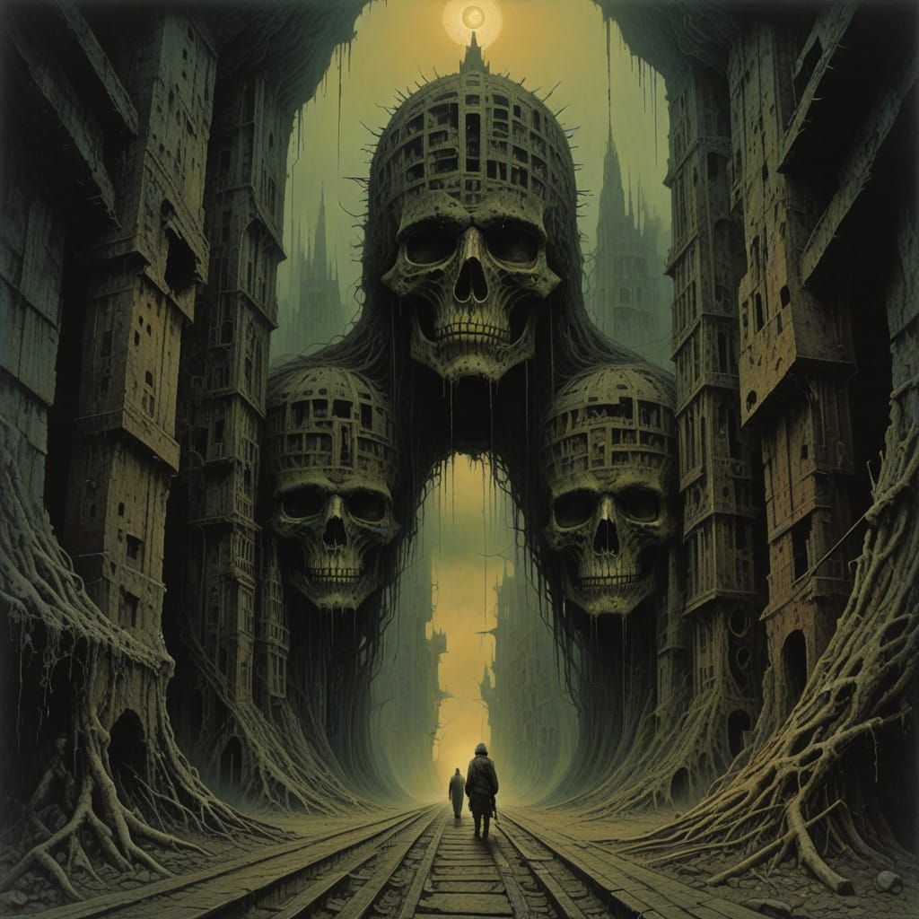 Surrealist Dystopian Landscape in Post-Apocalyptic Style