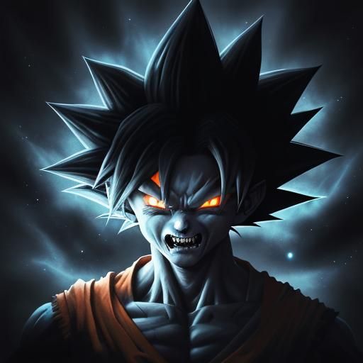 Scary Dark Goku Illustration in Futuristic Style