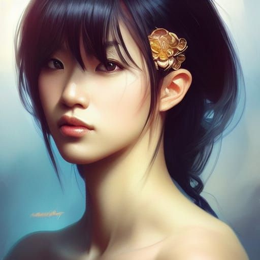 Beautiful Asian Woman Portrait in Hyperdetailed Style