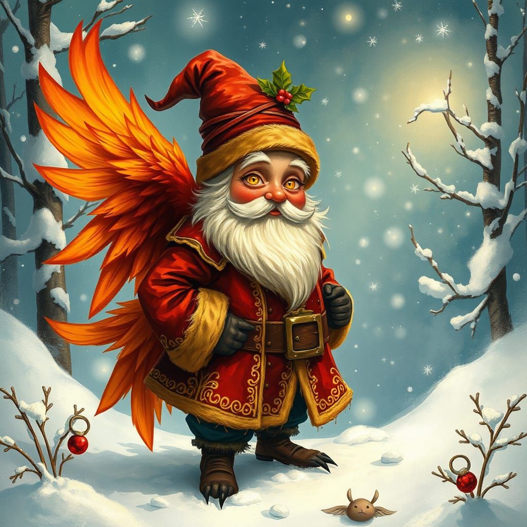 Whimsical Santa Phoenix in Winter Wonderland