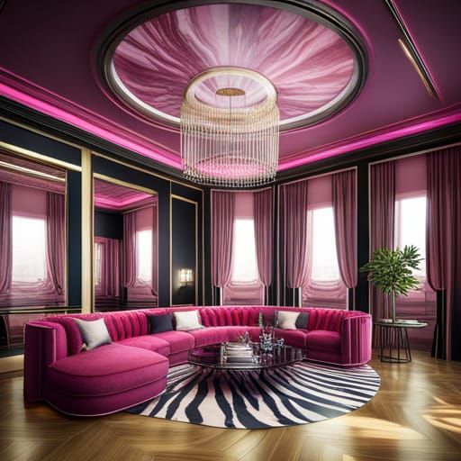 Luxurious Pink Penthouse with Animal Print Rug