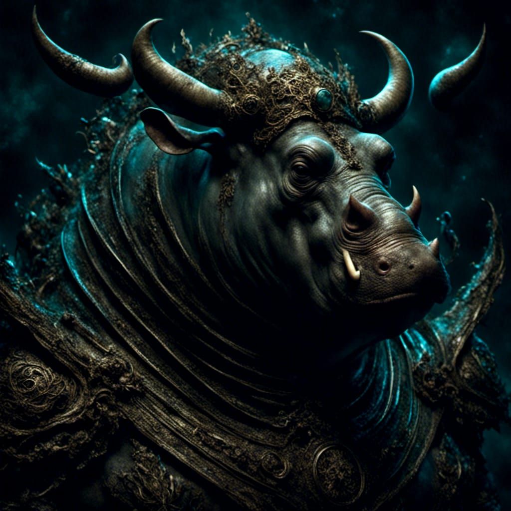 Vampire Hippopotamus with Bat Wings in HDR