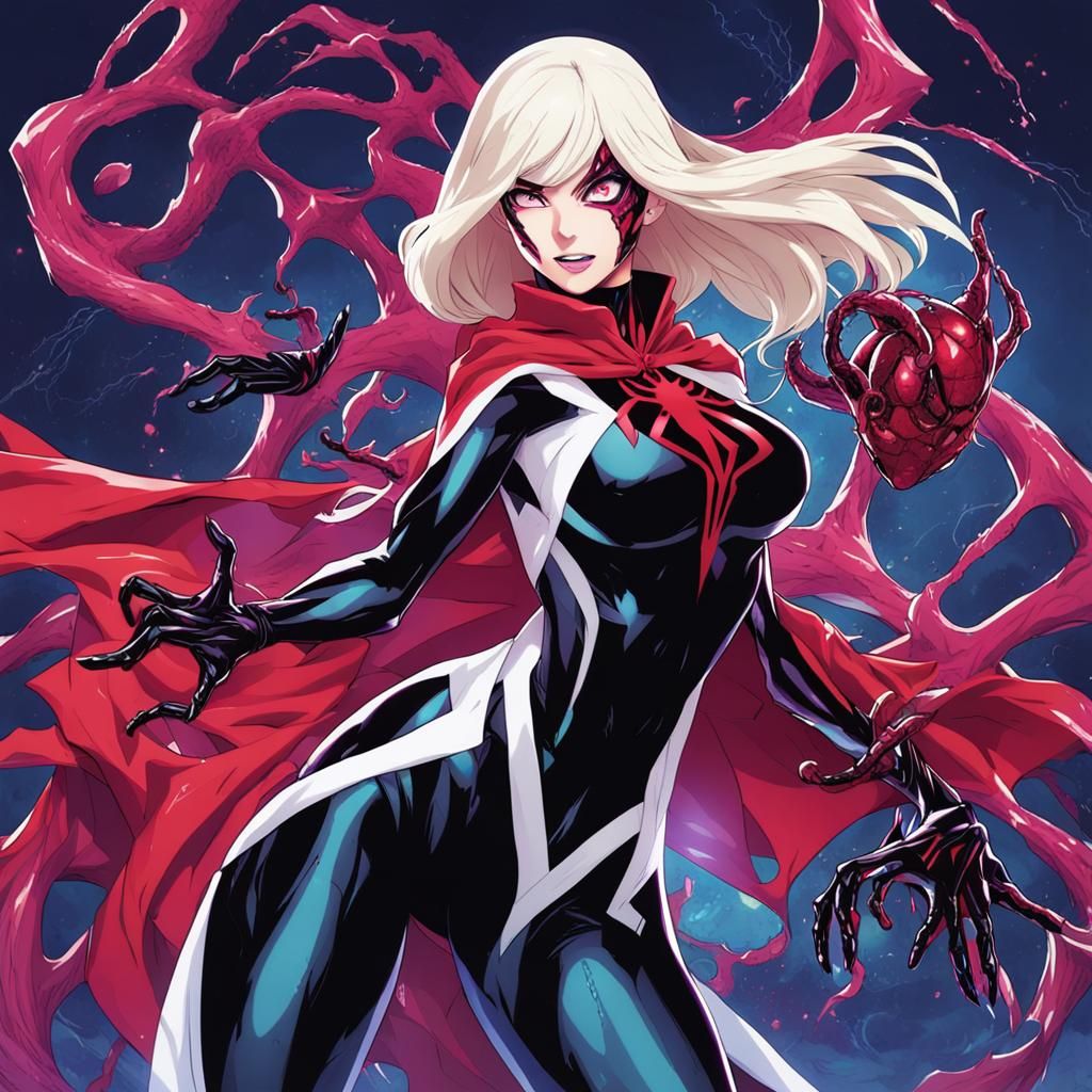 Spider-Gwen Carnage as Sorcerer Supreme in Anime Style