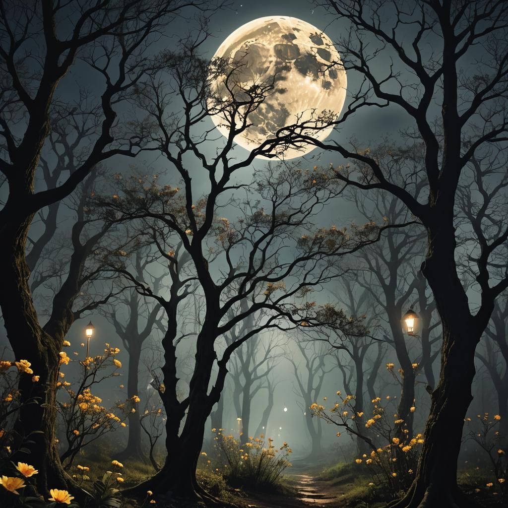 Epic Moonlit Forest: A Dramatic Digital Painting
