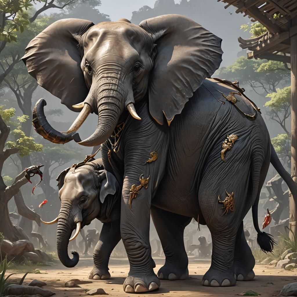 Elephant Scorpion Tail in Detailed 3D Anime Art