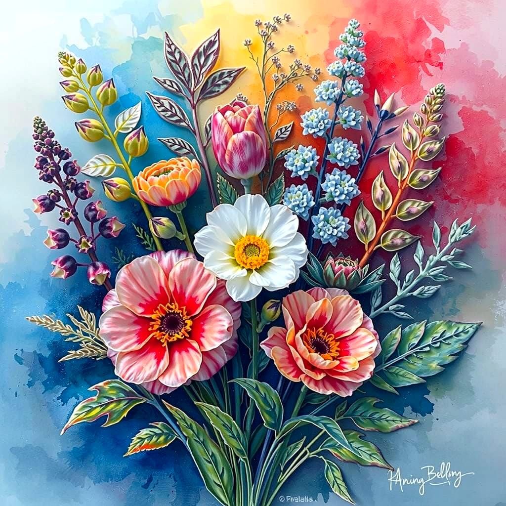 Vibrant Cape Fynbos Blooms in 3D Ink Painting