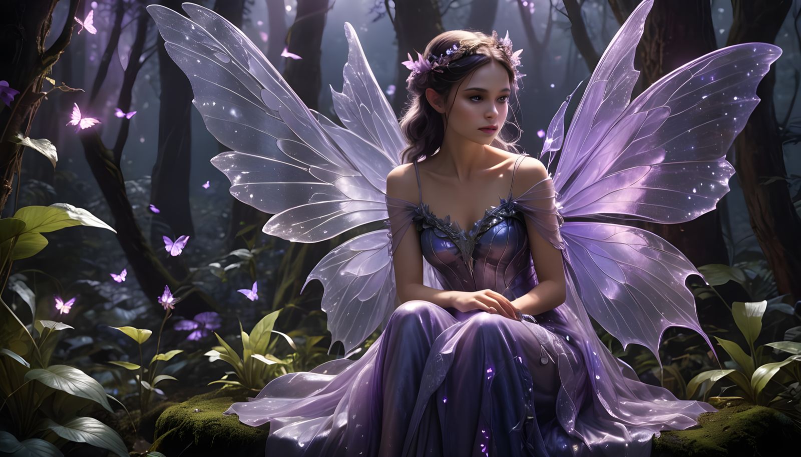 Enchanted Fairy in a Magical Forest at Night