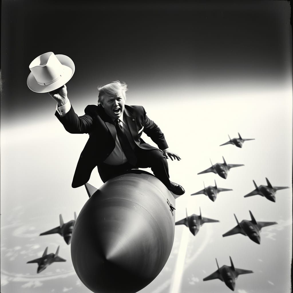 Trump Rides Bomb in Kubrick-esque Film Still