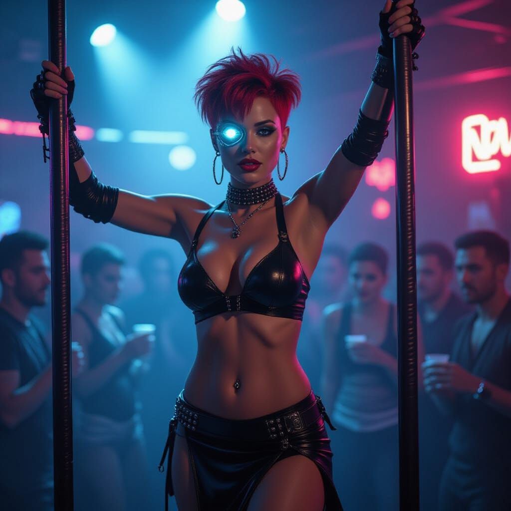 Cyberpunk Dancer in Neon Club