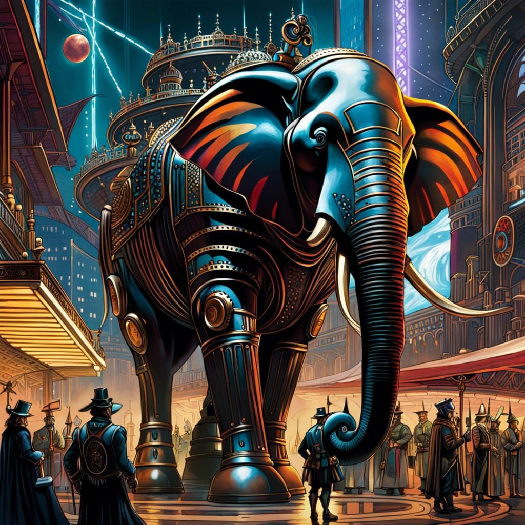 Cyberpunk Circus Featuring Cyborg Elephant