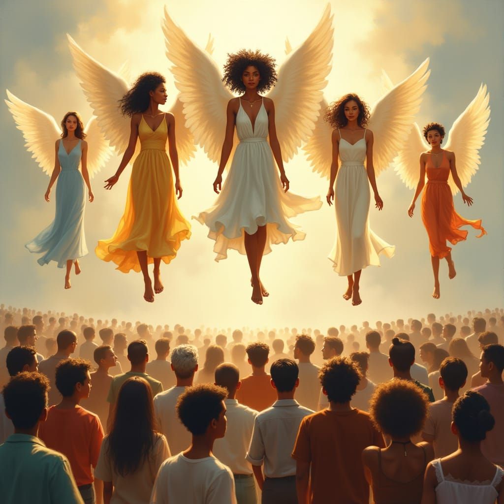Angels of Unity Hover Over Diverse Crowd