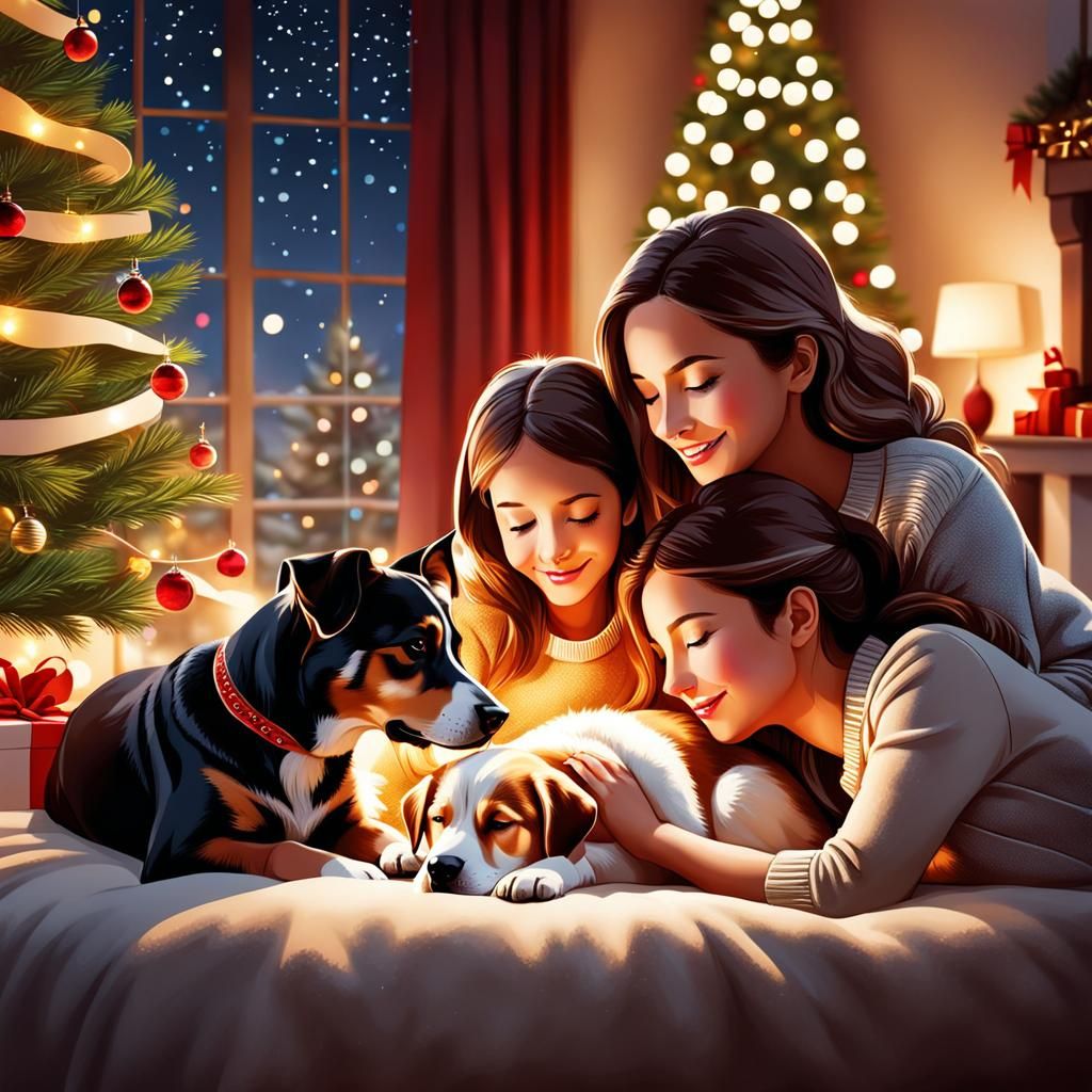 Cozy Christmas Eve Family Scene: Warm Digital Art