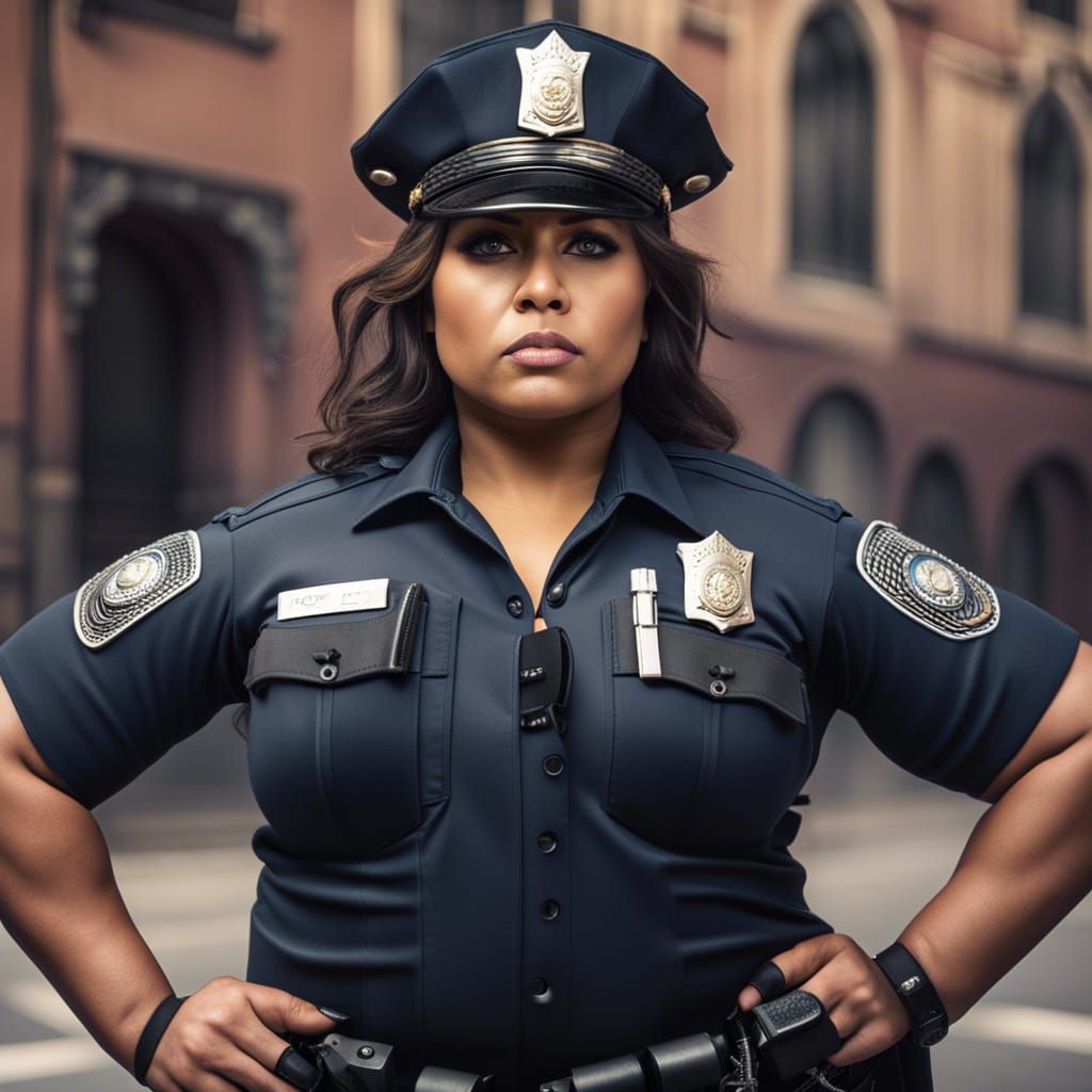 Attractive Plus Size Police Officer in Detailed Matte Painti...