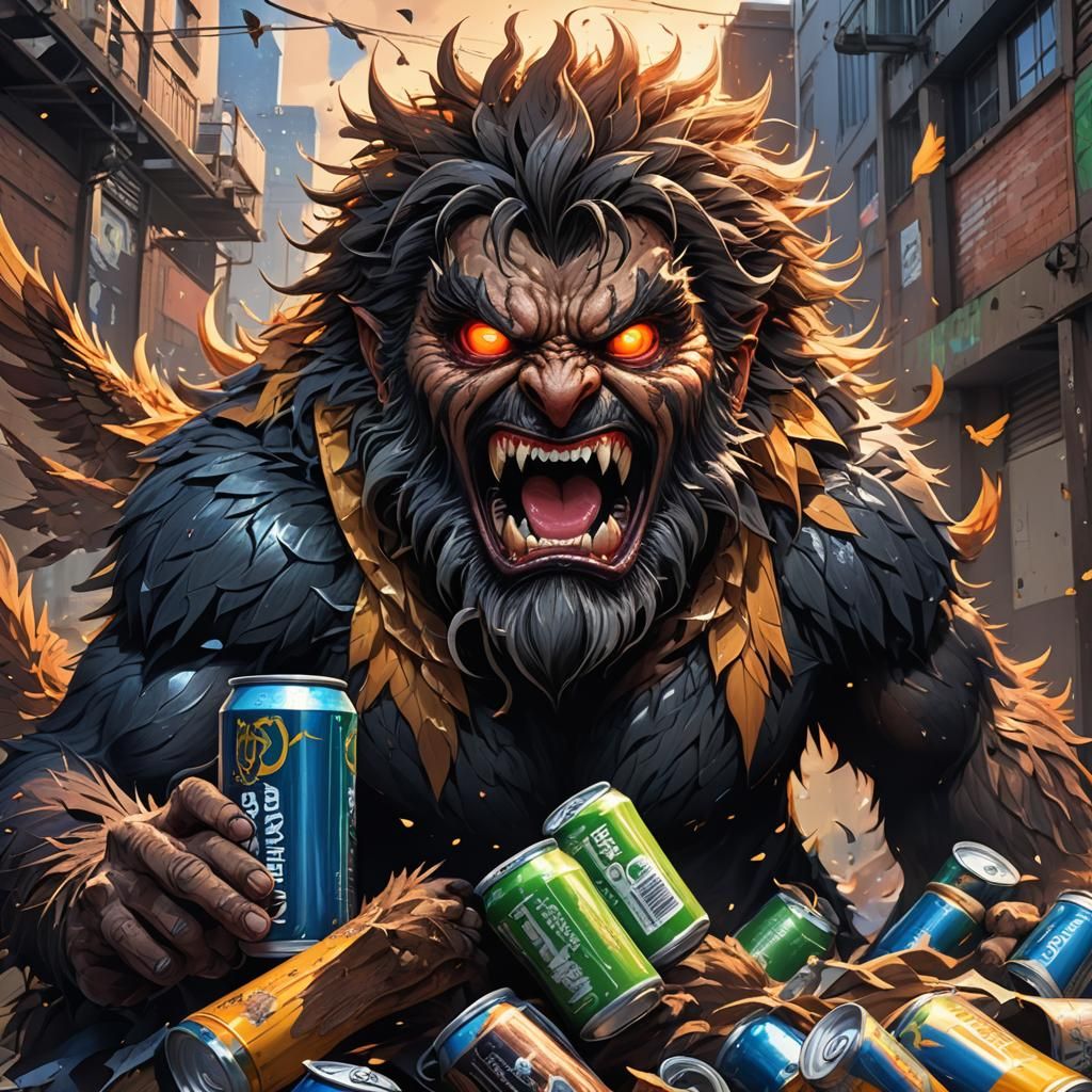 Monstrous Hairy Giant Emerges from Beer Can: Anime Style