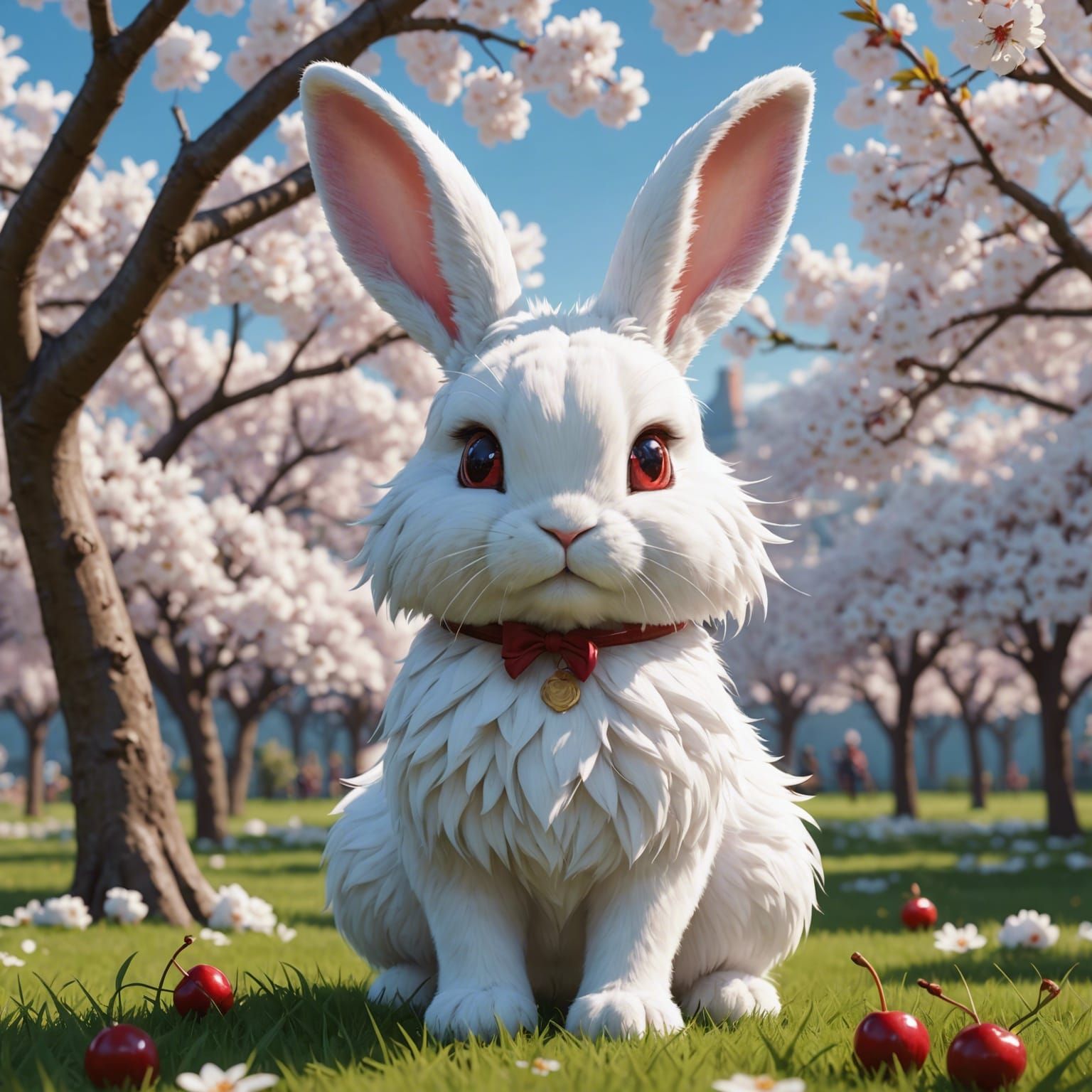 Fluffy White Bunny in Anime Art Style