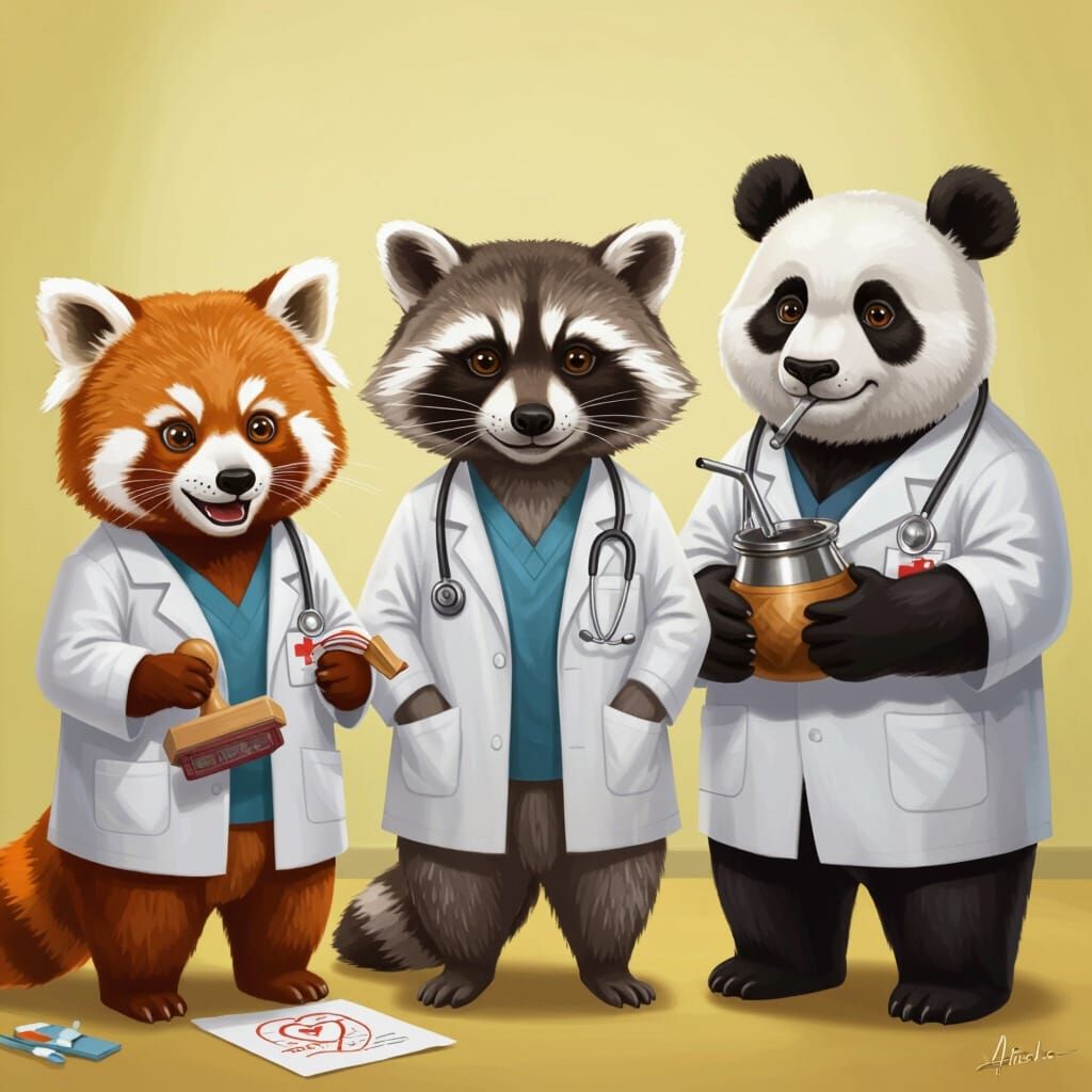 Anthropomorphic Animal Doctors in Digital Painting
