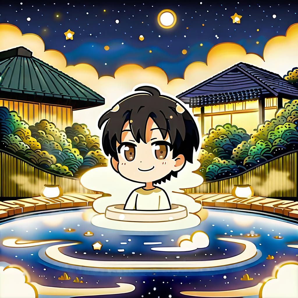 Chibi Boy Relaxing in Onsen: Anime Key Visual