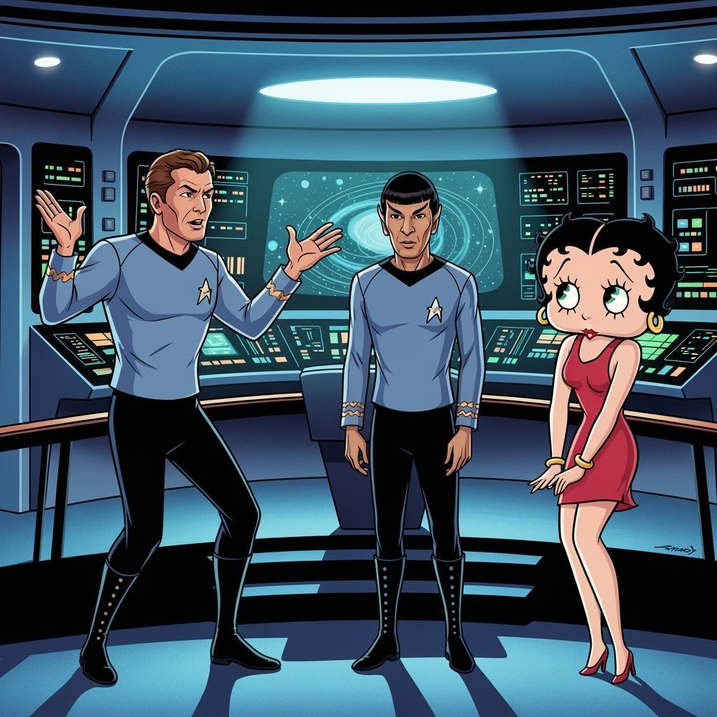 Betty Boop and Star Trek Crew on Enterprise Bridge