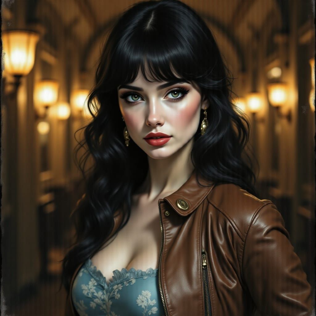 Elegant Woman in Moody Backdrop with Golden Lighting