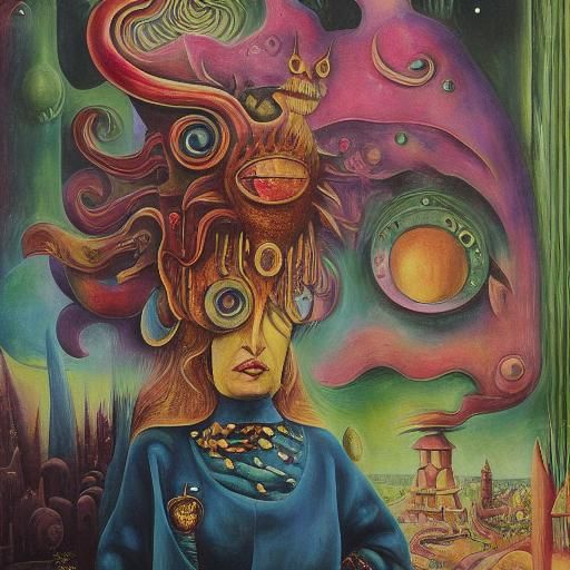 Psychedelic Phoenix in Maximalist Weirdland Landscape