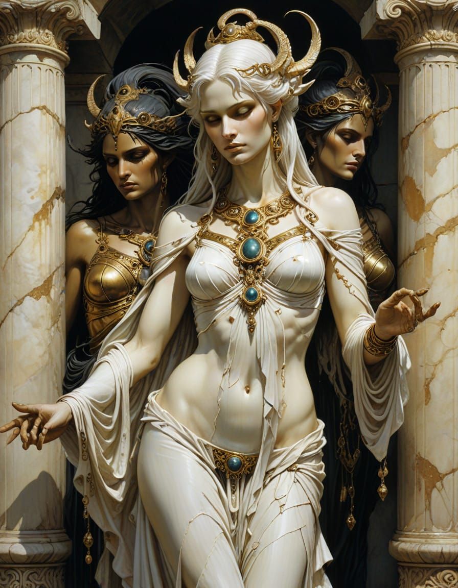 Classic Goddess Triumvirate in Golden Late Afternoon
