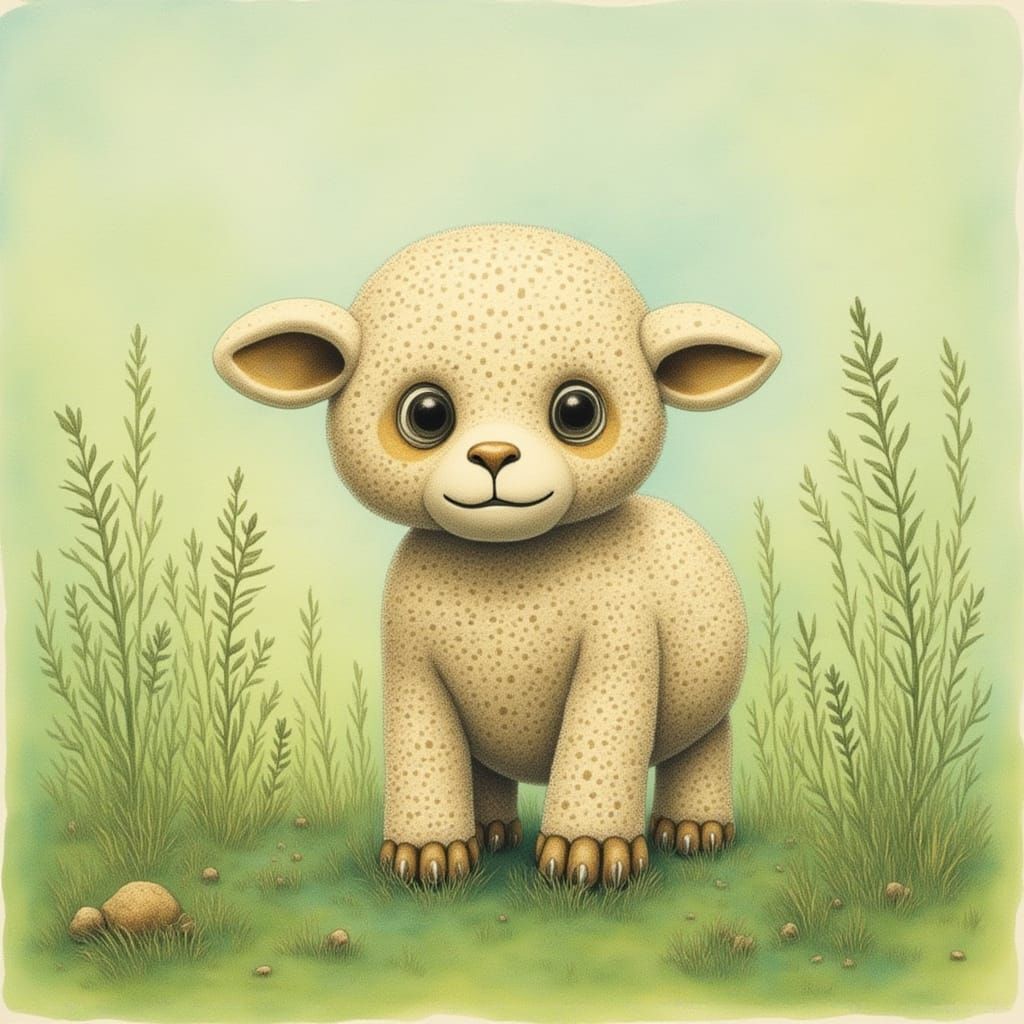 Nervous Lamb in Whimsical Watercolor Style