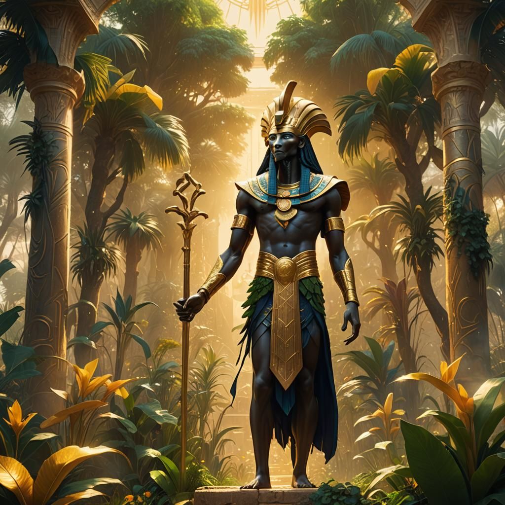 Thoth in Golden Garden: Vibrant Oil Painting
