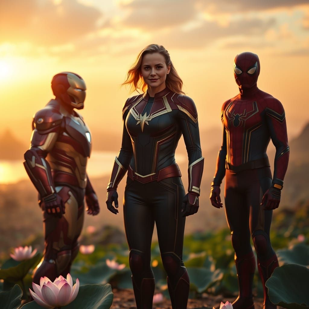 Captain Marvel, Ironman, and Spider-Man on Emerald Hill