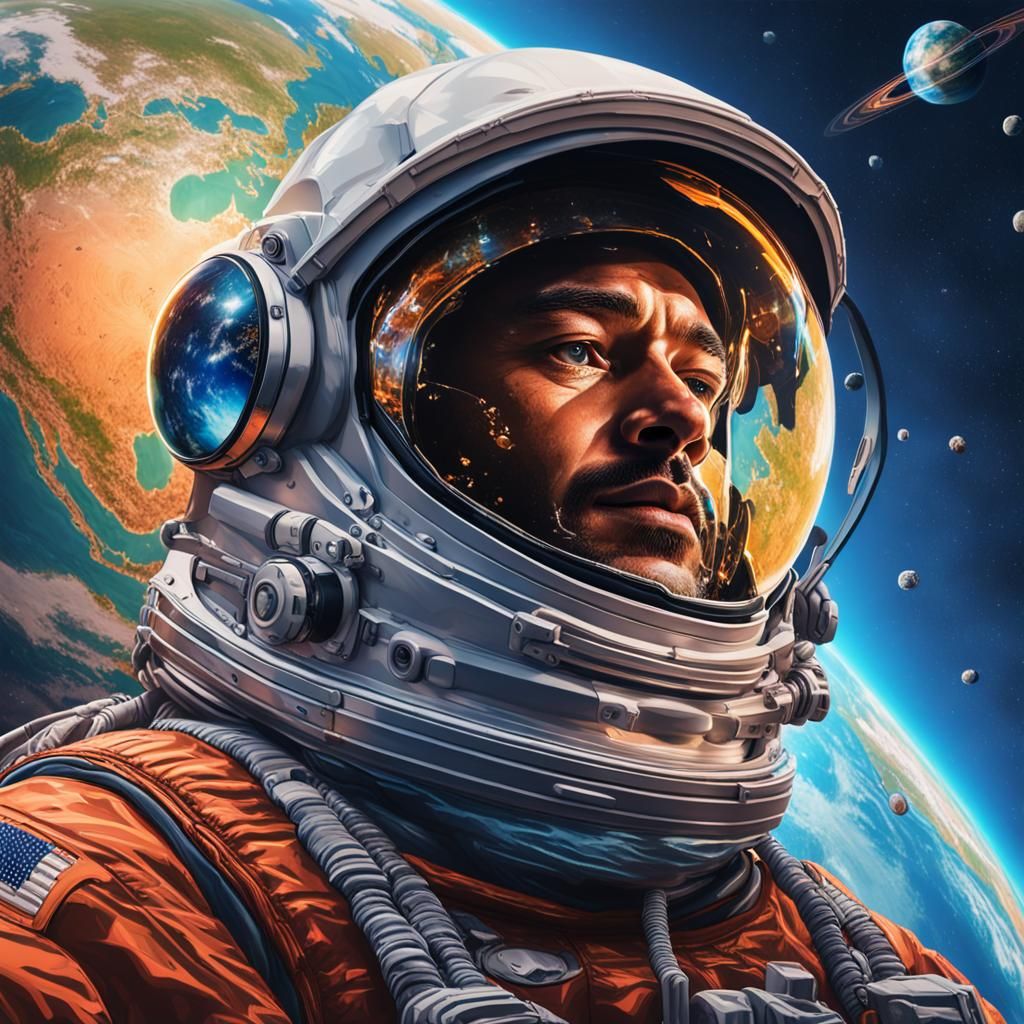 Astronaut Gazing at Earth: Hyperrealistic Space Portrait