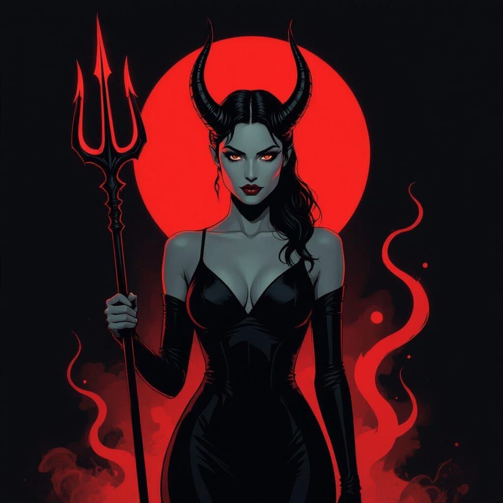 Crimson Devil Silhouette in Minimalist Design