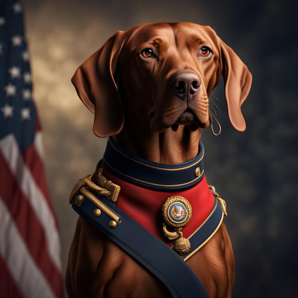 Vizsla in US Marine Corps Dress Blues