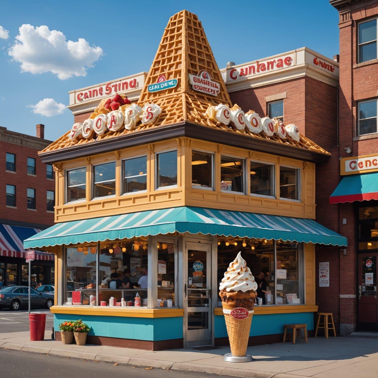Giant Sundae Building Seen From Diner Window