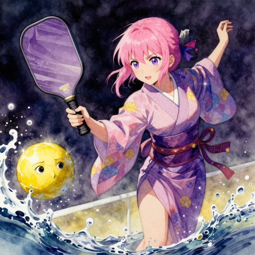 Ninja Playing Pickleball with Anthropomorphic Pickle in Wate...