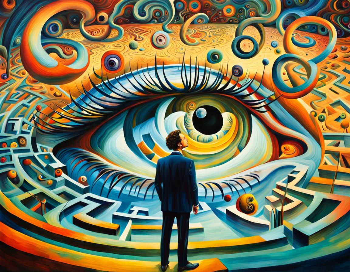 Surreal Person in Labyrinth of Equations, as Oil Painting