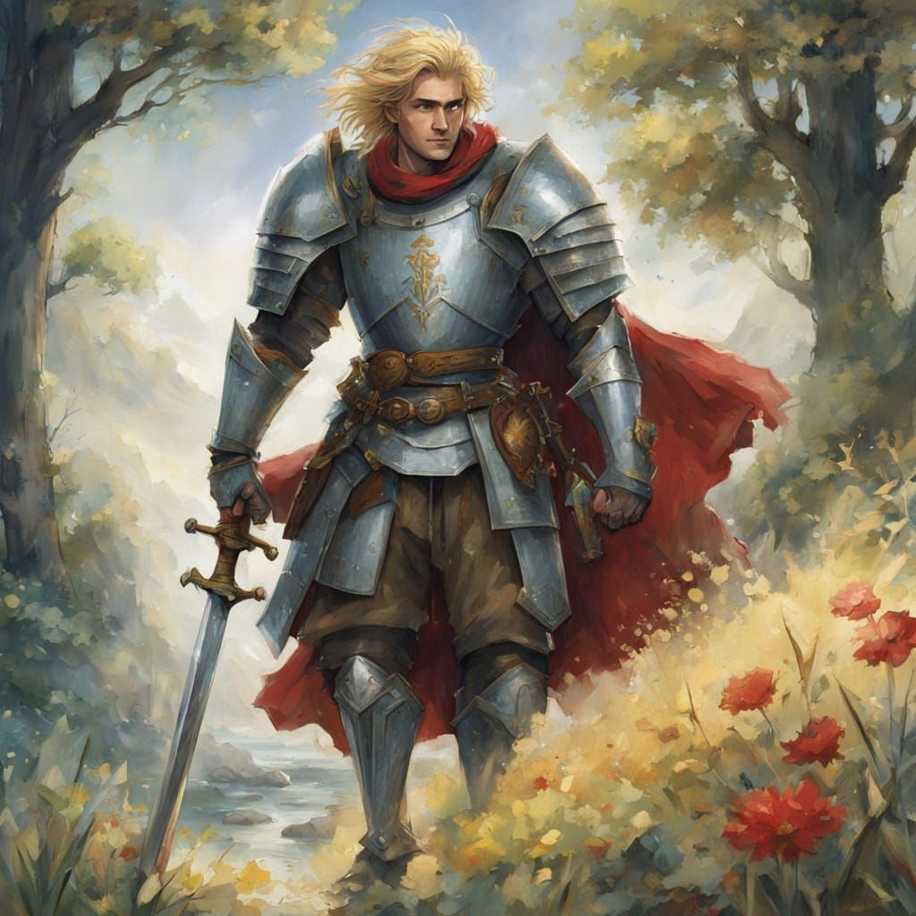 Charming Blond Knight in Handmade Armor
