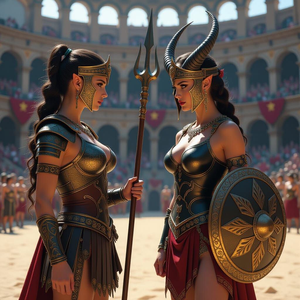 Elf Gladiatrix versus Half-Demon in Coliseum