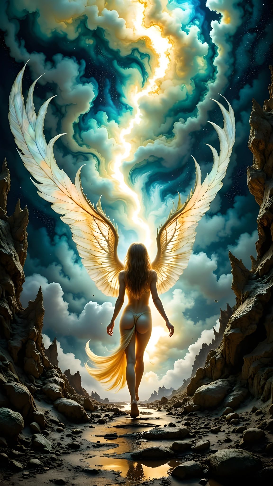 Eerie Glowing Angel Monster on Lonely Path