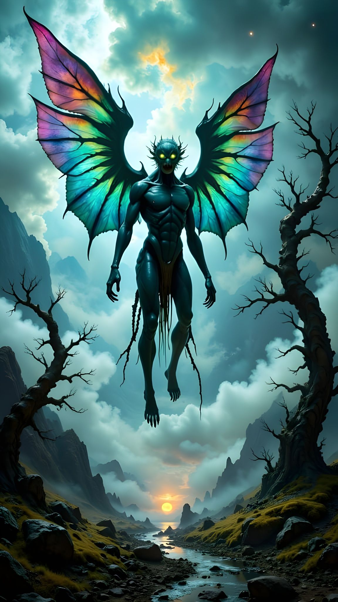 Eerie Glowing Angel Monster on Lonely Path