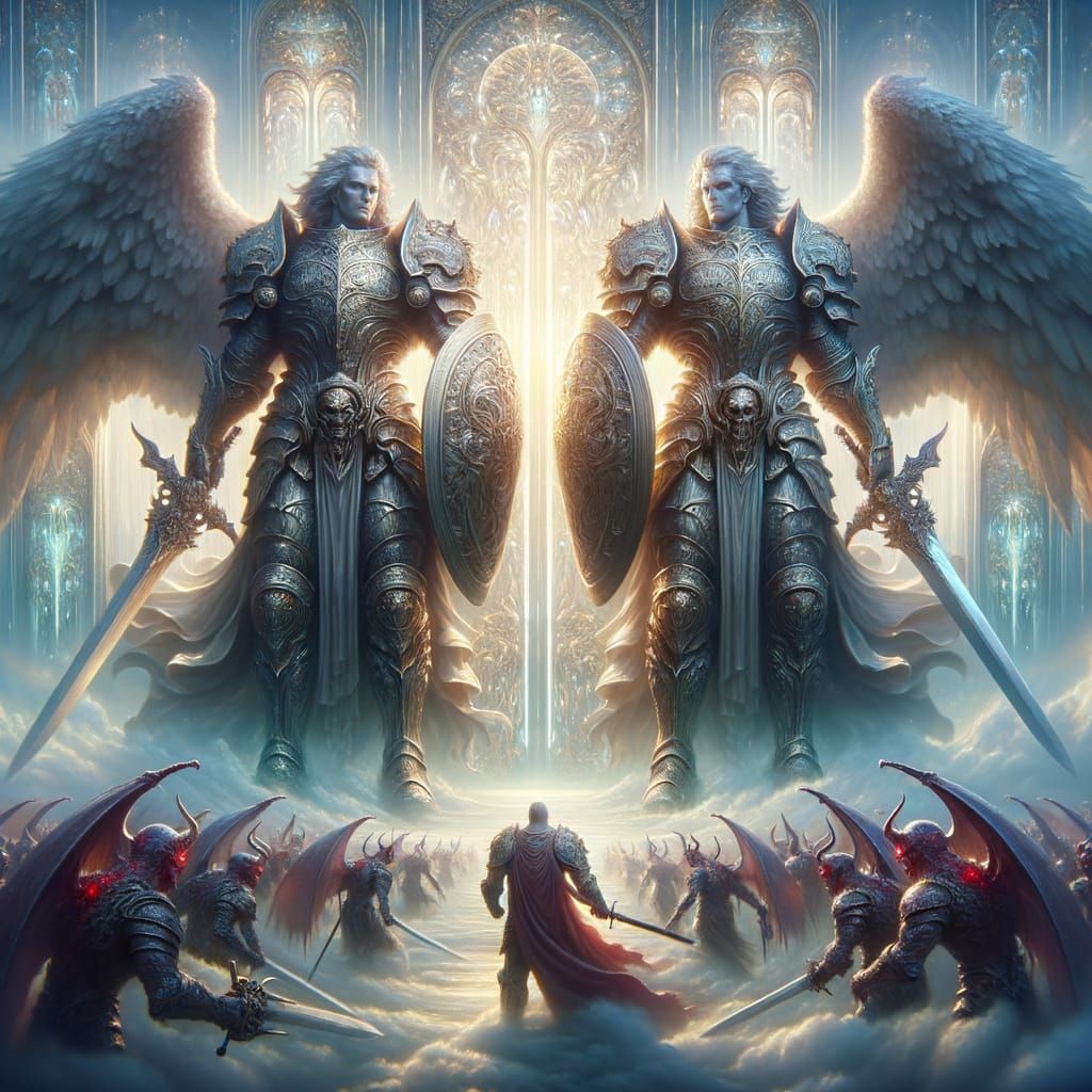 Colossal Knight Statues Guarding Heaven's Gates