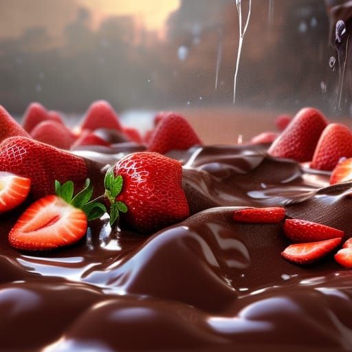 Chocolate River with Strawberry and Ice Cream Rain