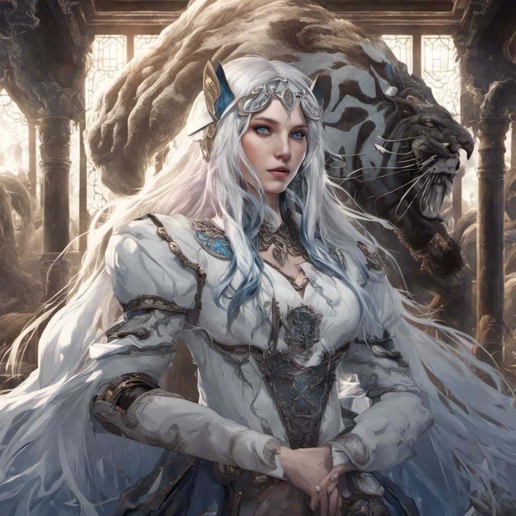 Fantasy Portrait of a Lady with Tigers in Dark Setting
