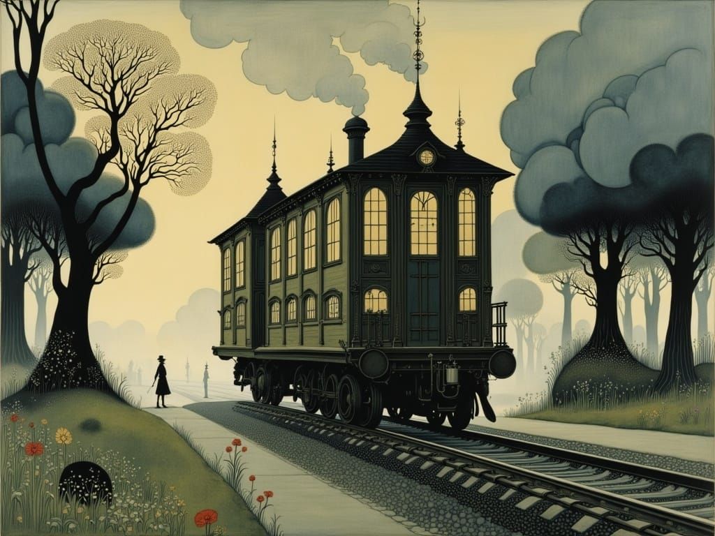 Whispers of Abandoned Morning Train Station in Enchanted Mis...