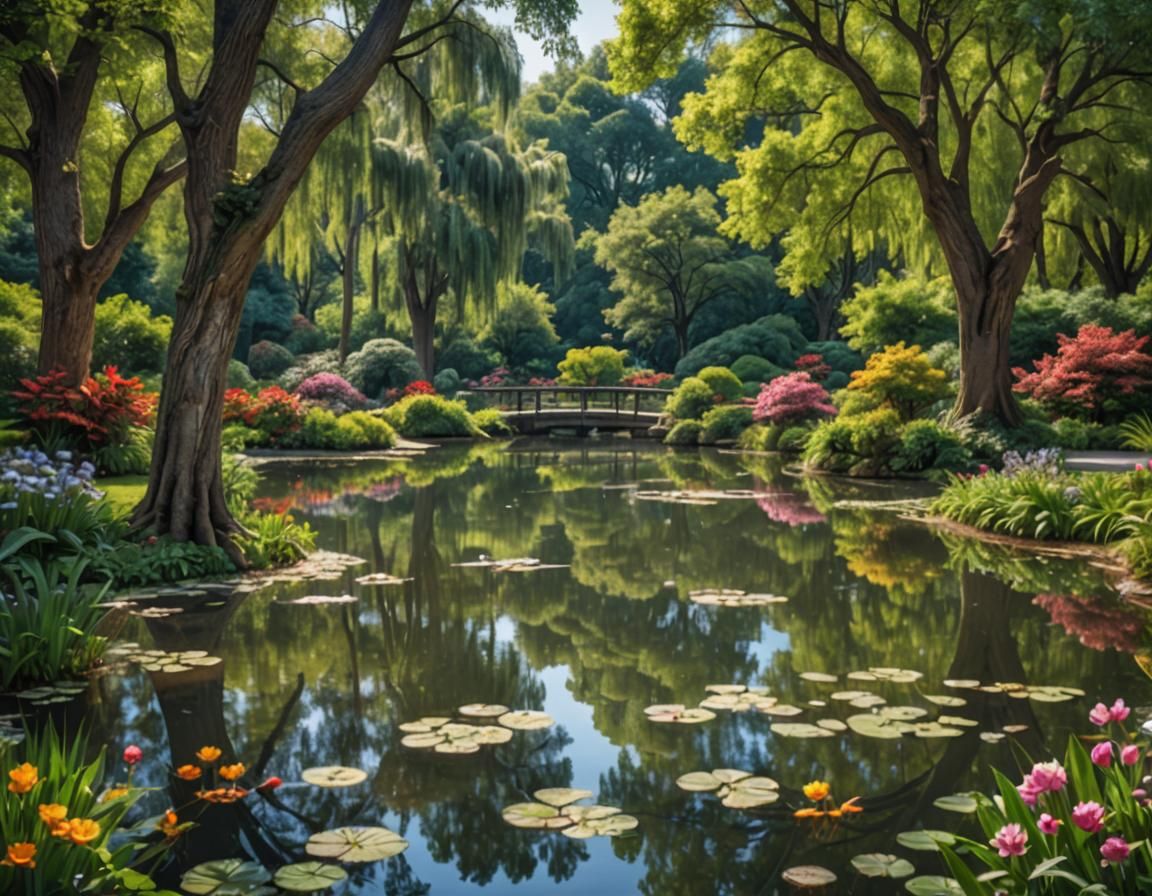 Botanical Garden Lake in Hyperrealistic Style