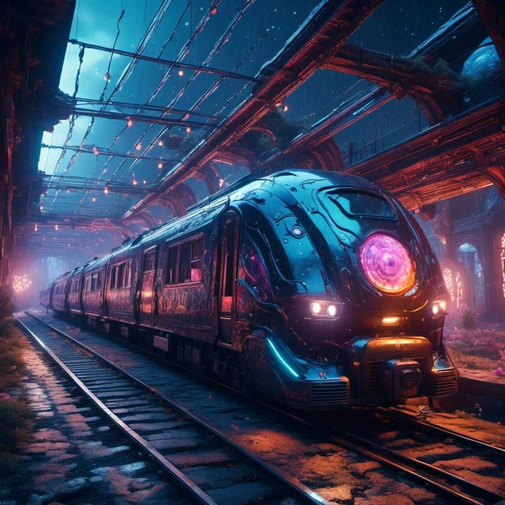 Futuristic Cyberpunk Train Station in Detailed Digital Art