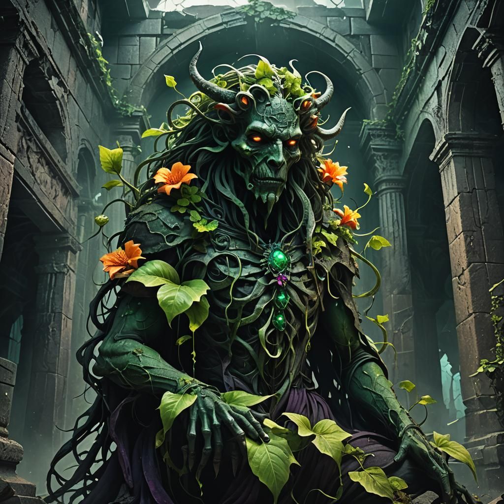 Demonic Flower in Dark Fantasy Gothic Chamber