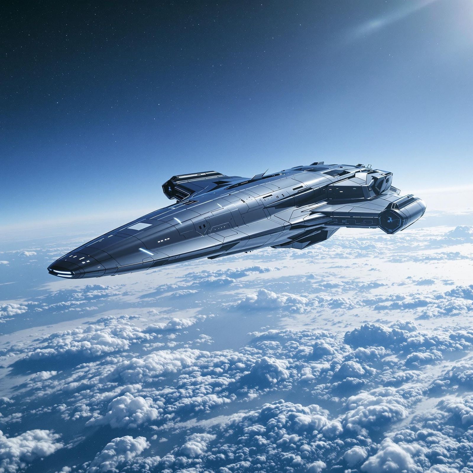 Sleek Alien Spaceship Silently Hovers Above Earth