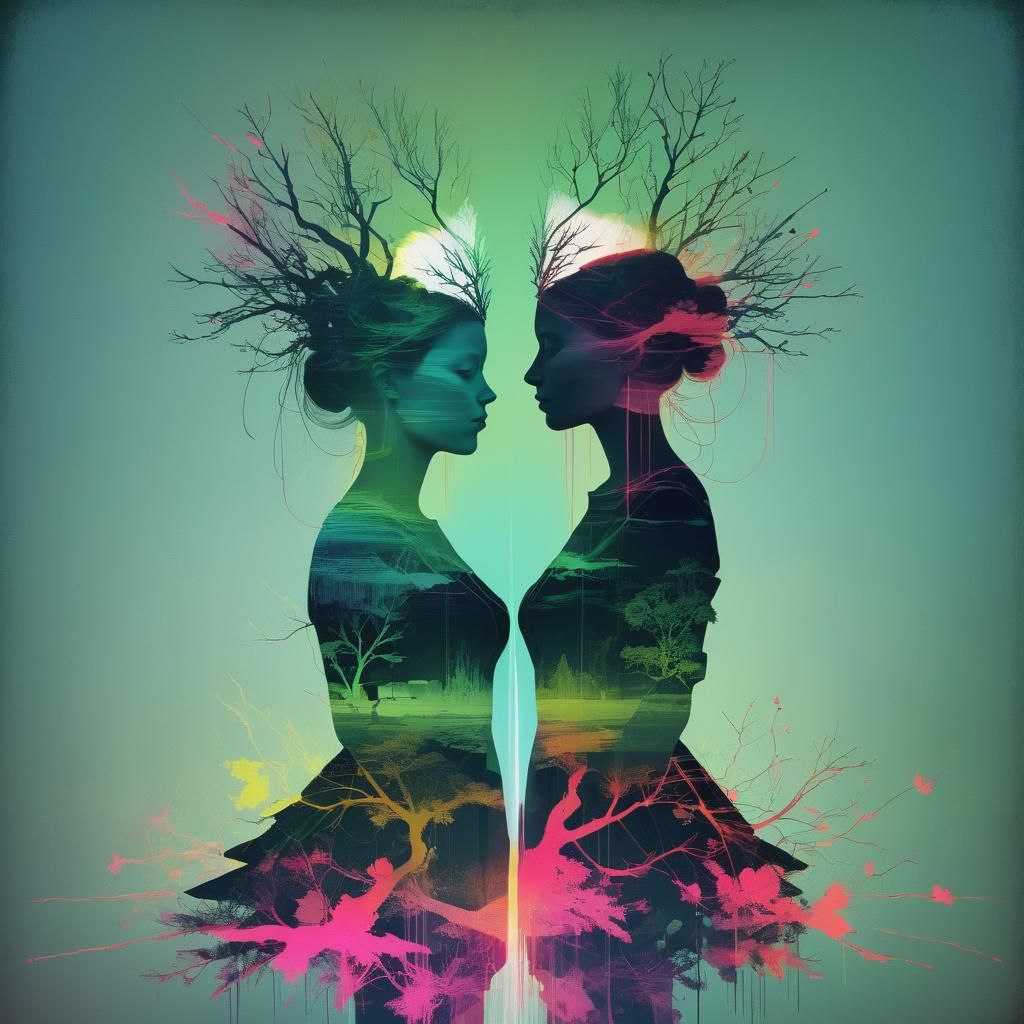 Neon Pagan Ritual in Glitch Art Style