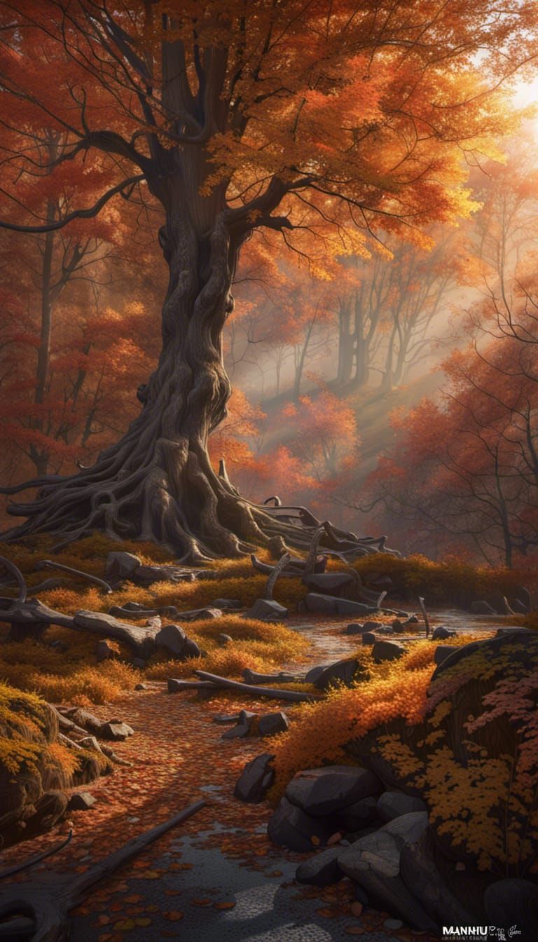 Magical Autumn Forest Landscape in Hyper-Detailed Style