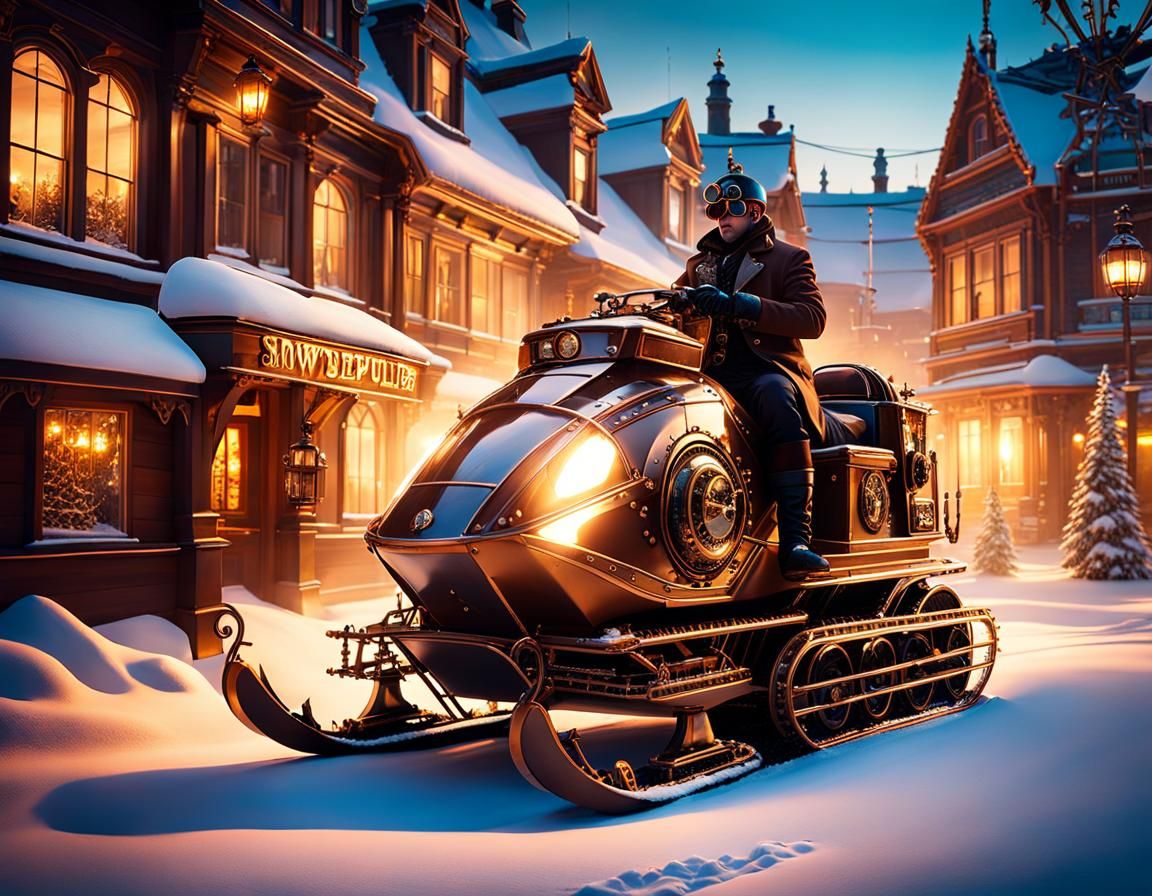 Steampunk Snowmobile in Winter Wonderland